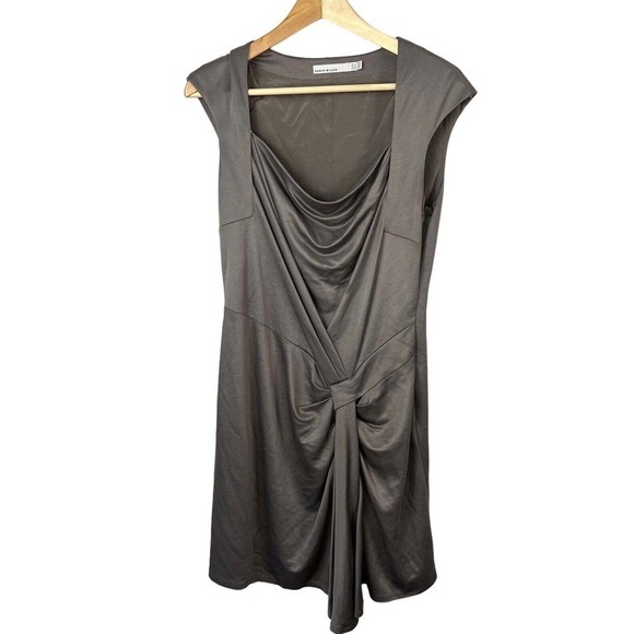 Karen Millen Taupe Gray Cap Sleeve Sheath Dress Size 10 EU 42 Tie Front - Picture 2 of 14
